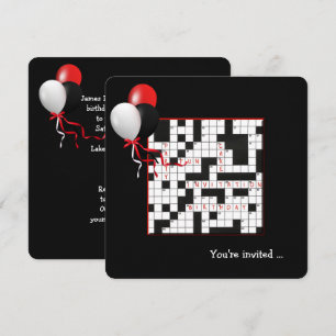 Crossword Puzzle and Balloons Birthday Party Invitation
