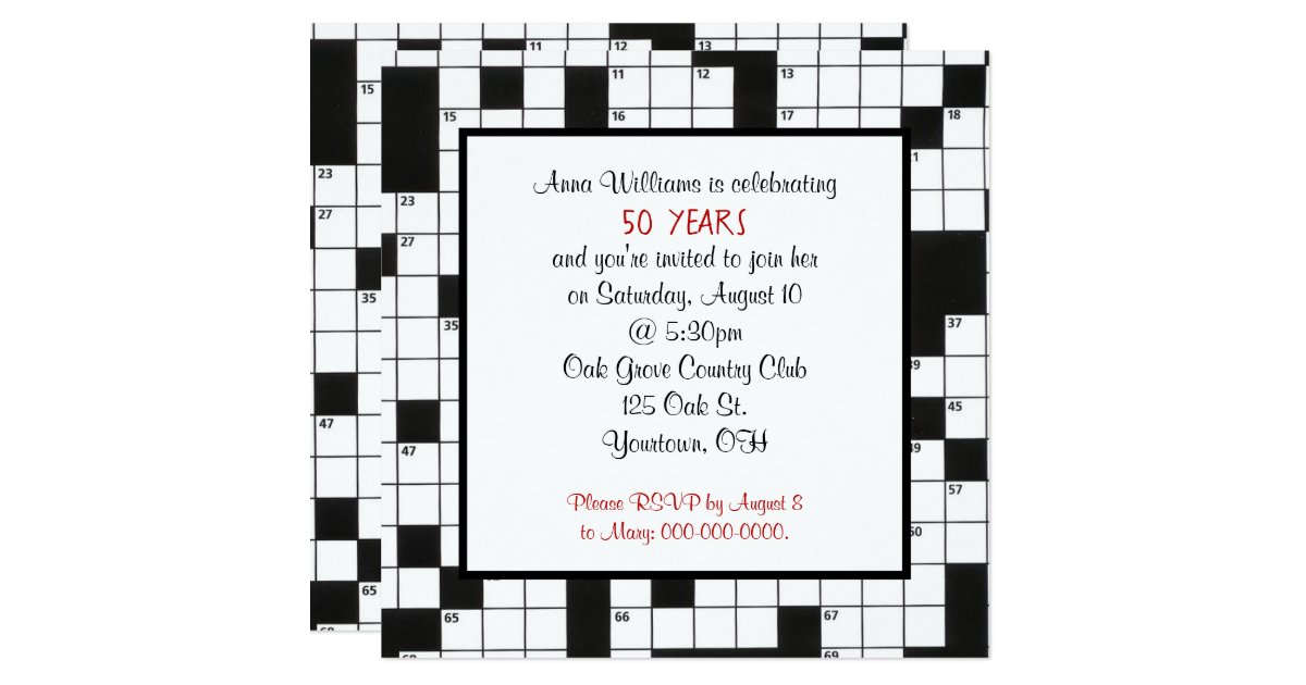 crossword puzzle-birthday party invite | Zazzle.co.uk