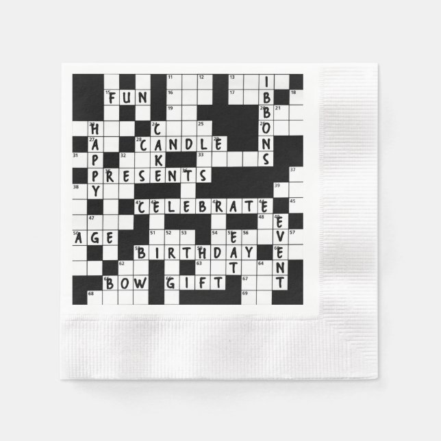 crossword puzzle birthday party napkin (Front)