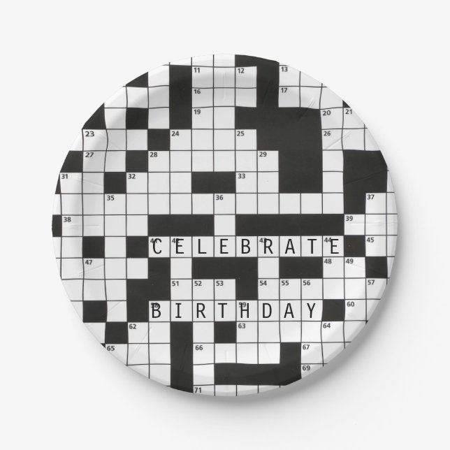 crossword puzzle for birthday celebration paper plate (Front)