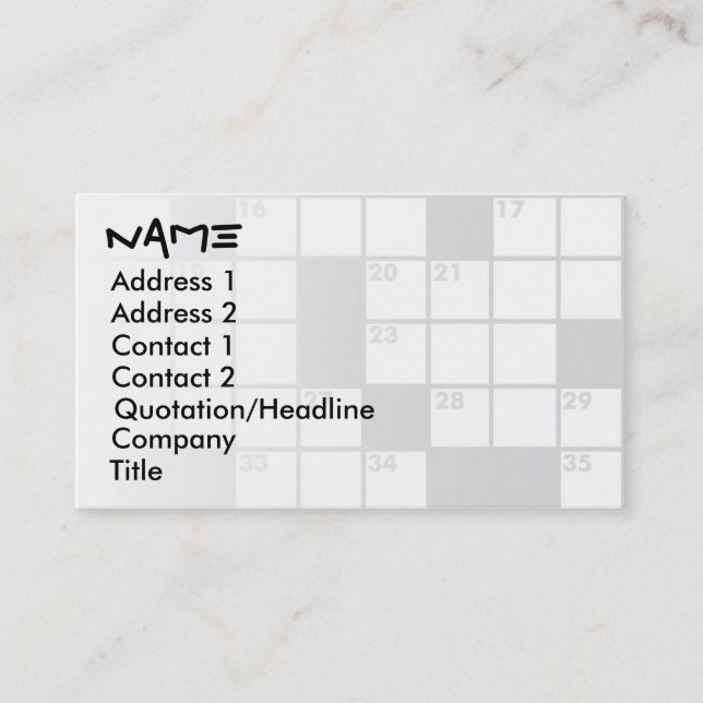 Crossword Puzzle Lovers Business Cards (Front)