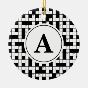 Crossword Puzzle Monogram Ceramic Tree Decoration
