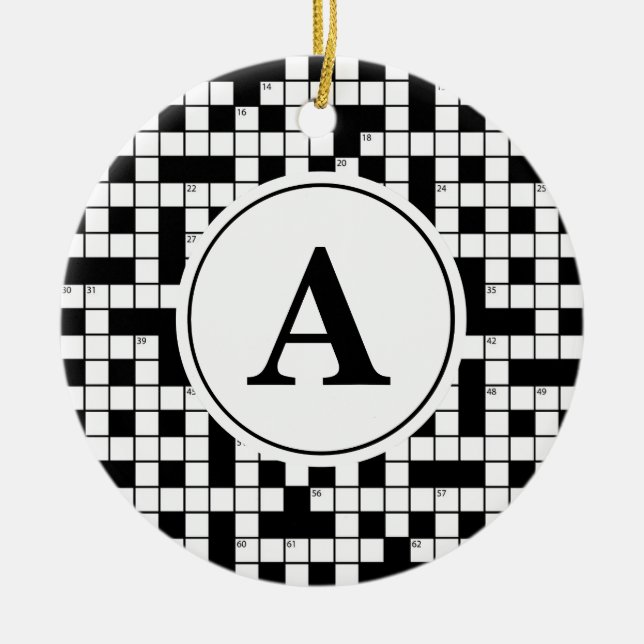 Crossword Puzzle Monogram Ceramic Tree Decoration (Front)