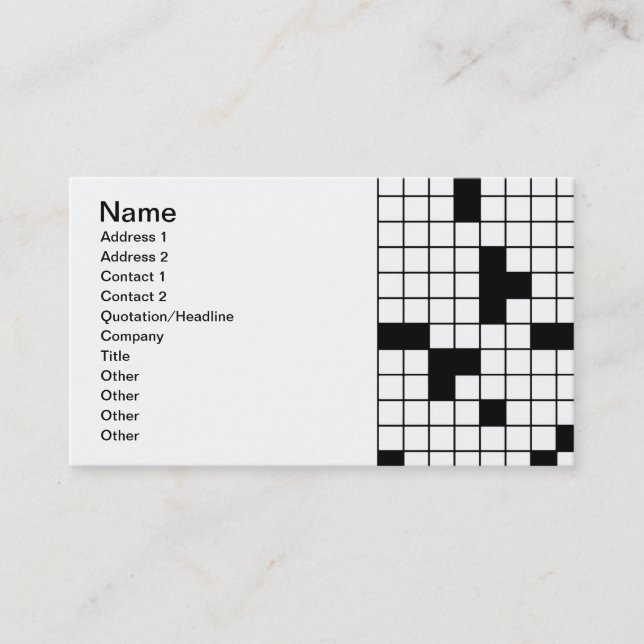 CROSSWORD PUZZLE PATTERN GRAPHICS GAMES FUN WORDS BUSINESS CARD (Front)