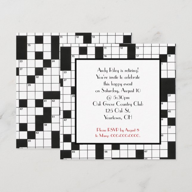 crossword puzzle-retirement party invite (Front/Back)