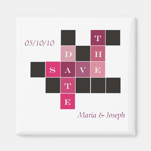 Crossword Puzzle Wedding Save the Date Magnet (Front)