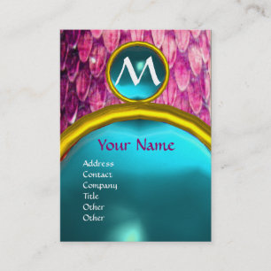 CROTALUS MONOGRAM AQUAMARINE,bright bold pink blue Business Card