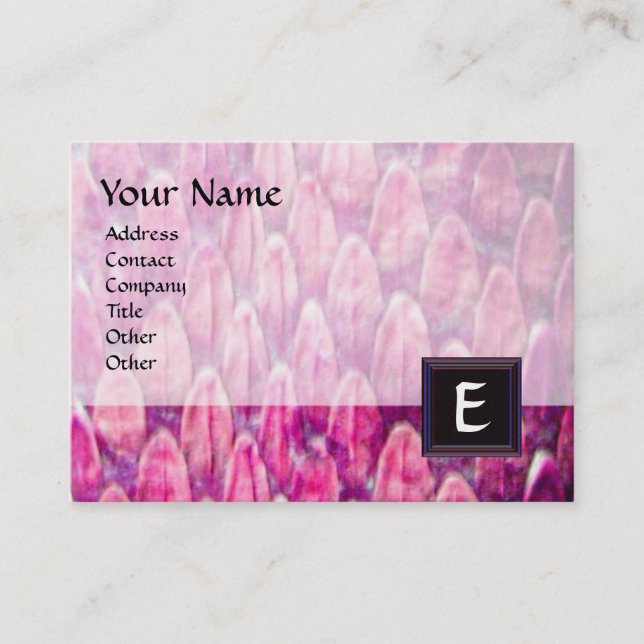CROTALUS /PINK SNAKESKIN BLACK SQUARE MONOGRAM BUSINESS CARD (Front)