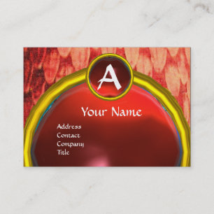 CROTALUS/SNAKE SKIN,RED RUBY GEM MONOGRAM Gold Business Card