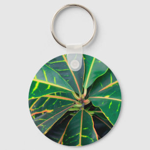 Croton Green Leaves Background Key Ring