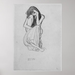 Crouching from the front by Gustav Klimt Poster