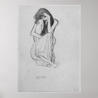 Crouching from the front by Gustav Klimt Poster