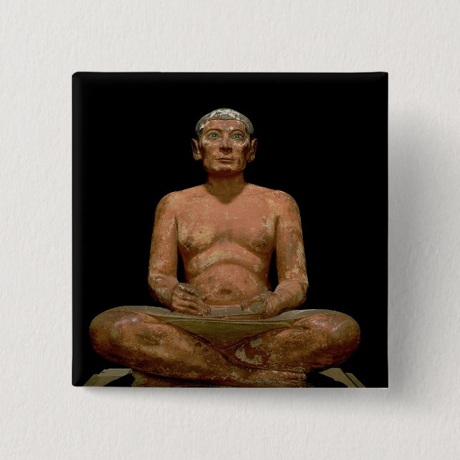 Crouching Scribe Statue 15 Cm Square Badge (Front)