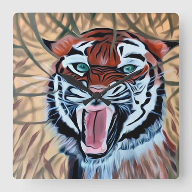Crouching tiger loner on standby  square wall clock (Front)