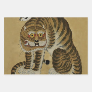 Crouching Tiger Minhwa with Magpie Wrapping Paper Sheet