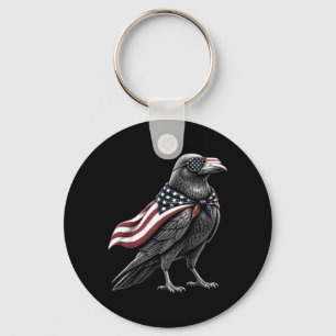 Crow 4th Of July Aamerican Flag Patriotic Raven Key Ring
