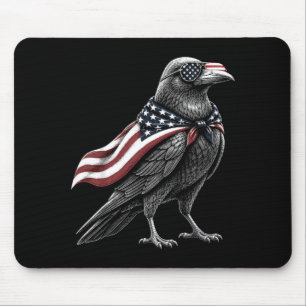 Crow 4th Of July Aamerican Flag Patriotic Raven Mouse Mat