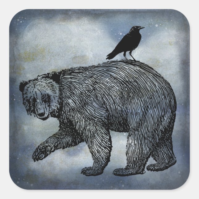 Crow And Bear Square Sticker (Front)