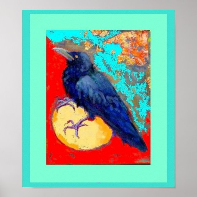 Crow and Egg in Turquoise by Sharles Poster (Front)
