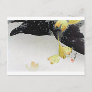 Crow and Ginkgo Leaves, Watanabe Seitei Postcard
