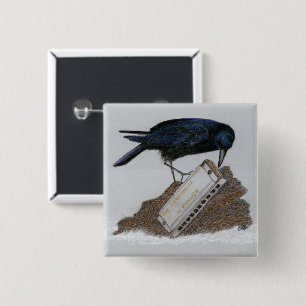 Crow and Harmonica 15 Cm Square Badge