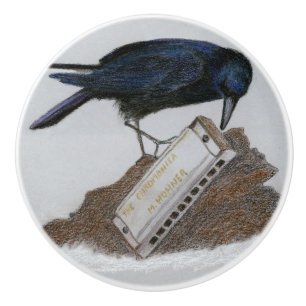 Crow and Harmonica Ceramic Knob