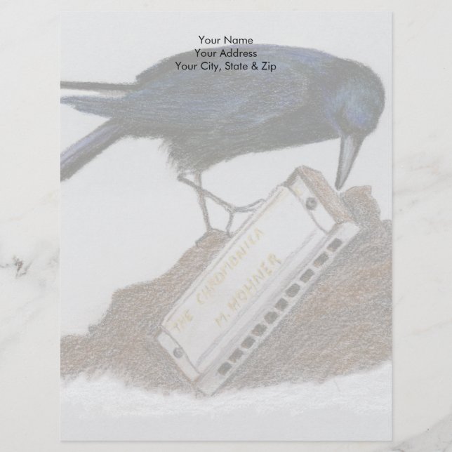 Crow and Harmonica Custom Letterhead (Front)