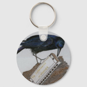 Crow and Harmonica Key Ring