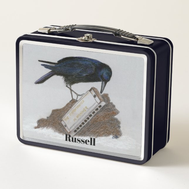 Crow and Harmonica Metal Lunch Box (Front)