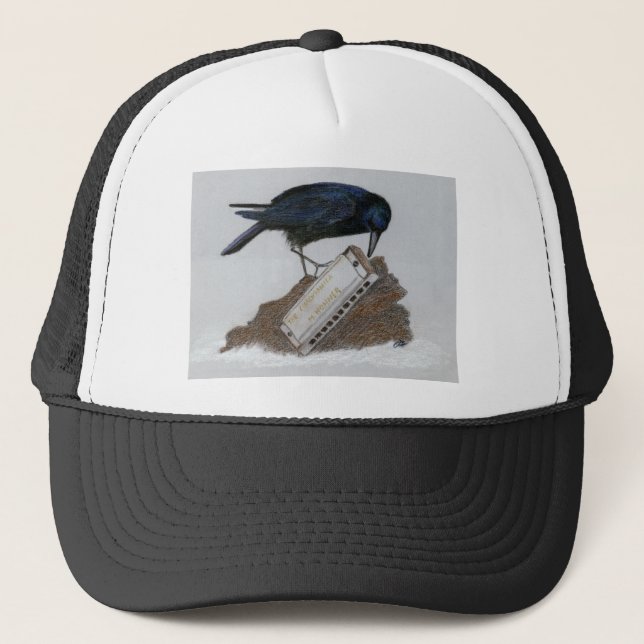 Crow and Harmonica Trucker Hat (Front)