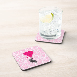 Crow and heart on pink damask coaster