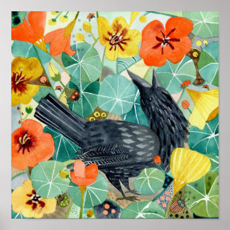 Crow and Nasturtium poster