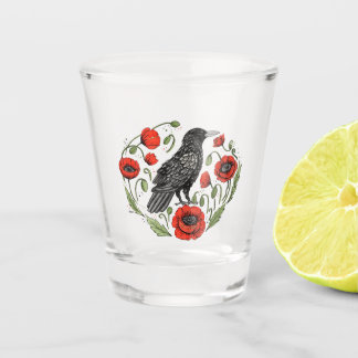 Crow and Poppies Shot Glass