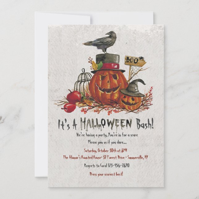 Crow and Pumpkins Halloween Invitation (Front)