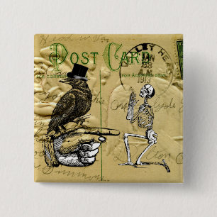 Crow and skeleton 15 cm square badge