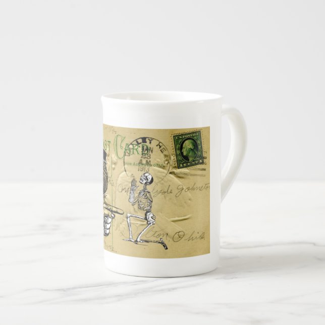Crow and skeleton bone china mug (Front Right)