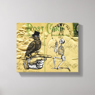 Crow and skeleton canvas print