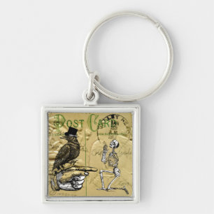 Crow and skeleton key ring