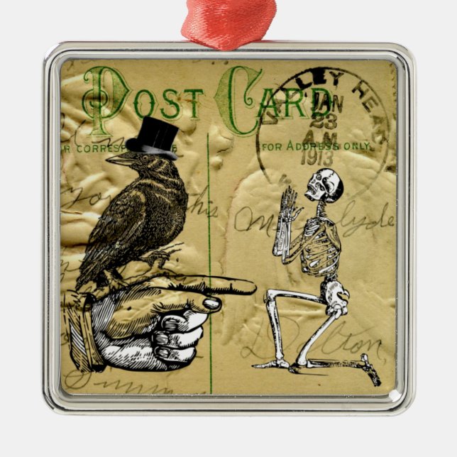 Crow and skeleton metal tree decoration (Front)