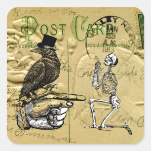 Crow and skeleton square sticker