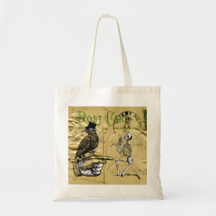 Crow and skeleton tote bag