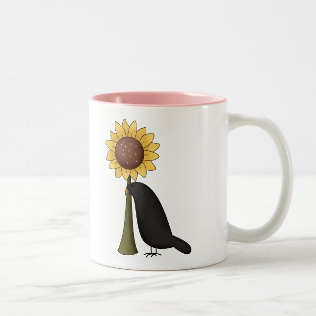 Crow and Sunflower Two-Tone Coffee Mug (Right)