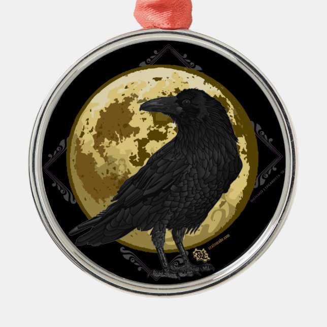 Crow and the Moon design 1 Metal Tree Decoration (Front)