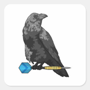 Crow at Darts with Dart Square Sticker