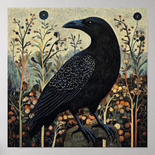 Crow Bird Abstract Painting Poster