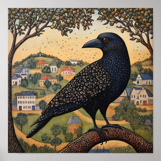 Crow Bird Abstract Painting Poster (Front)