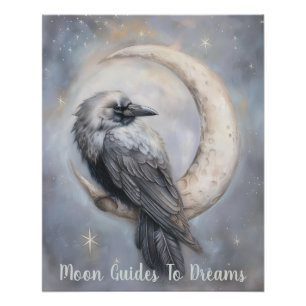 Crow bird baby sleeping on Moon Poster