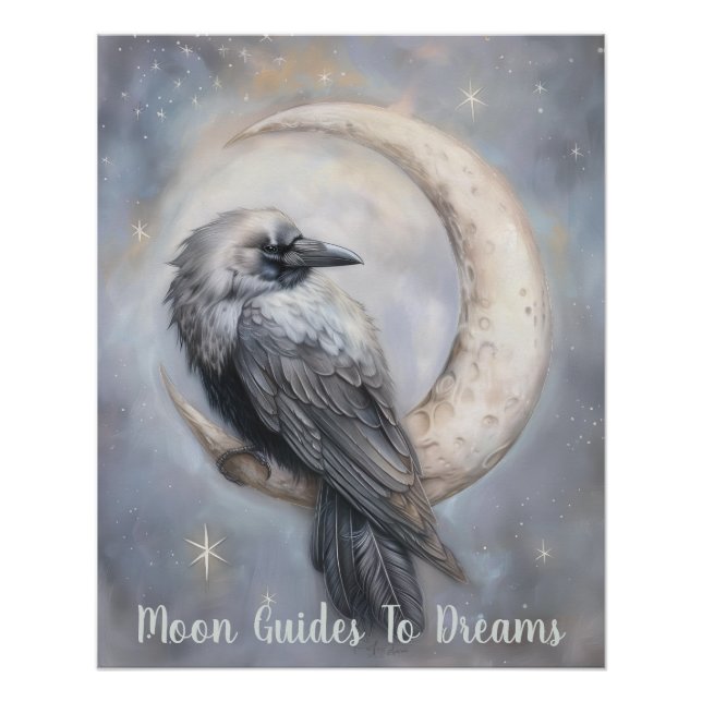 Crow bird baby sleeping on Moon Poster (Front)