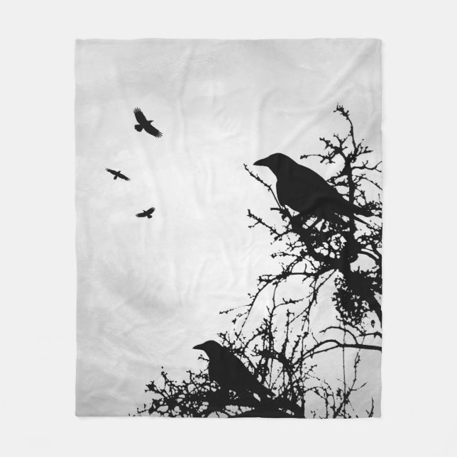 Crow Bird Design 43 Grey Fleece Blanket (Front)