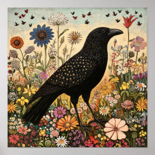 Crow Bird Whimsical Painting Poster